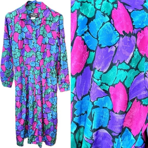 Vintage Dresses & Skirts - Vintage 1980s Stained Glass Belted Dress